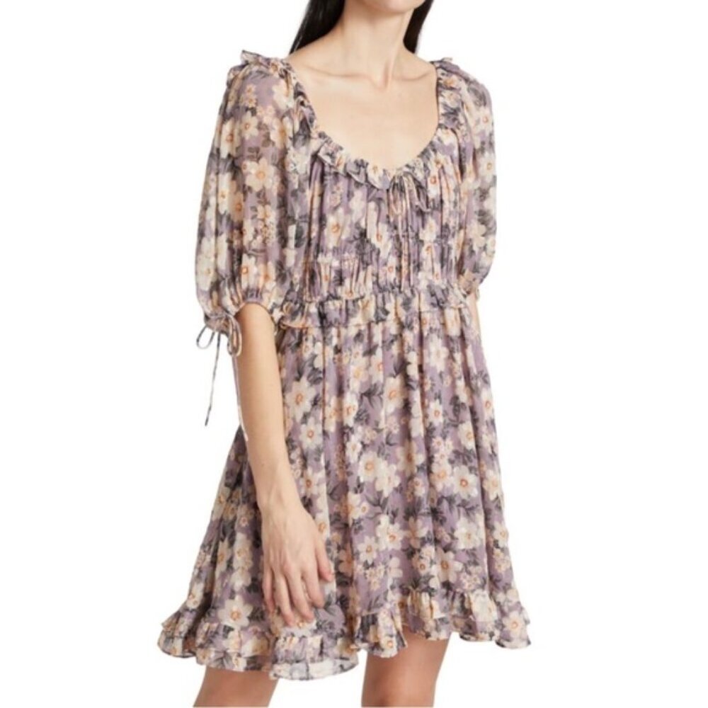 ANTHROPOLOGIE X EN SAISON purple floral peasant sleeve dress small - Picture 5 of 13